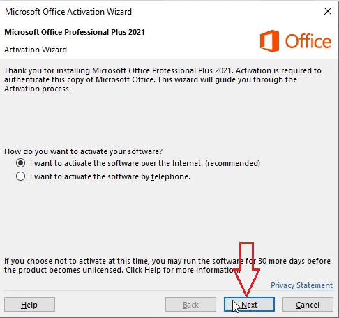 Activate Microsoft Office 2021 over the internet